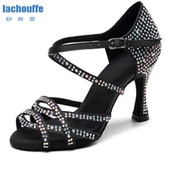 women salsa latino dance shoes black rhineston waltz dancing shoes for girls high heel party wedding shoes ladies dance shoes