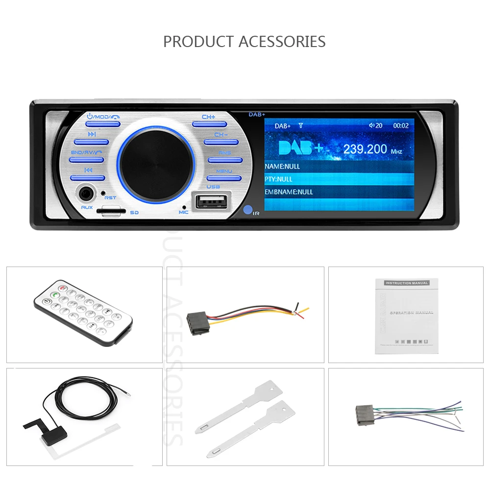 

1Din Car Radio 12V USB/TF/AUX in Prime 3.0 " HD Auto Audio Stereo MP5/WMA Bluetooth FM ISO Contact DAB+ In-Dash Interface EQ