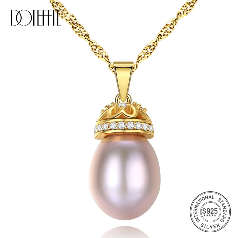

DOTEFFIL New Pearl Pendants Necklace Women 925 Silver Necklace Chain Natural Freshwater Pearl Jewelry Link Women Lady Gift Party