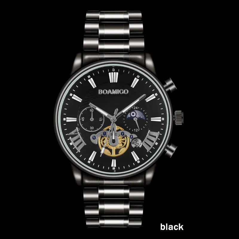 F933Ablack BOAMIGO, мужские часы, Топ бренд, Роскошные, водонепроницаемые, модные, кварцевые, бизнес, мужские часы, часы, повседневные, механические, турбийон, Wist часы - Цвет: F933Ablack