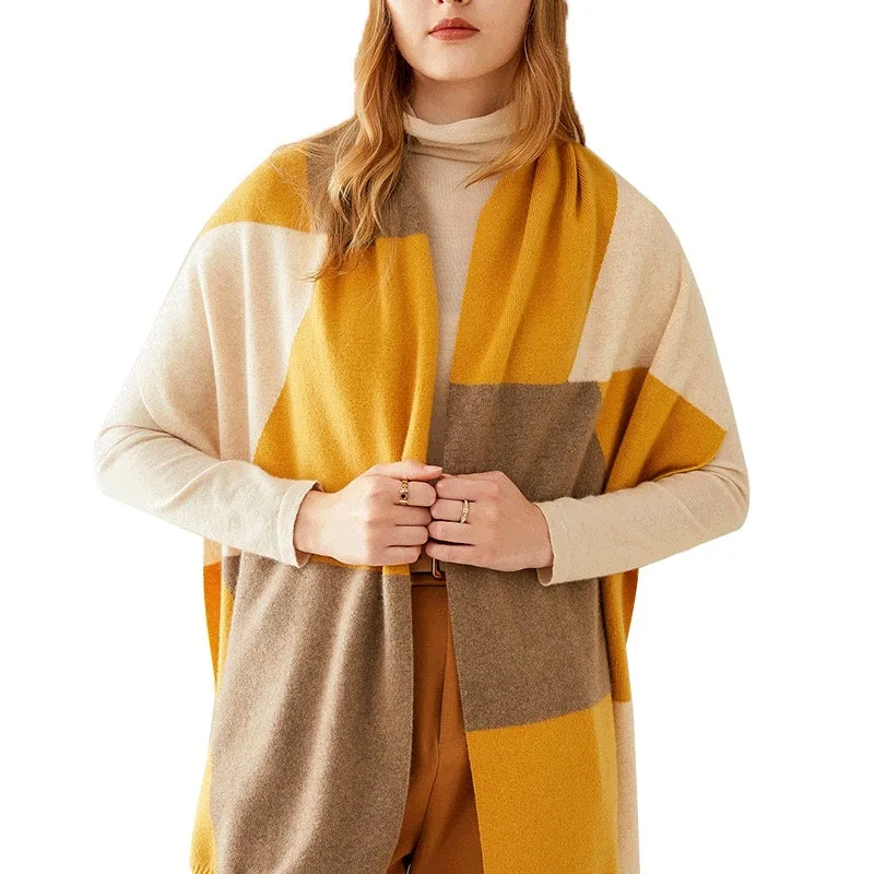 Женский шарф из чистого кашемира роскошный брендовый вязаный длинный большого