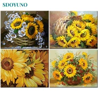 sdoyuno 60x75cm frame diy painting by numbers kits sunflowers abstract modern home wall art picture flowers paint by numbers