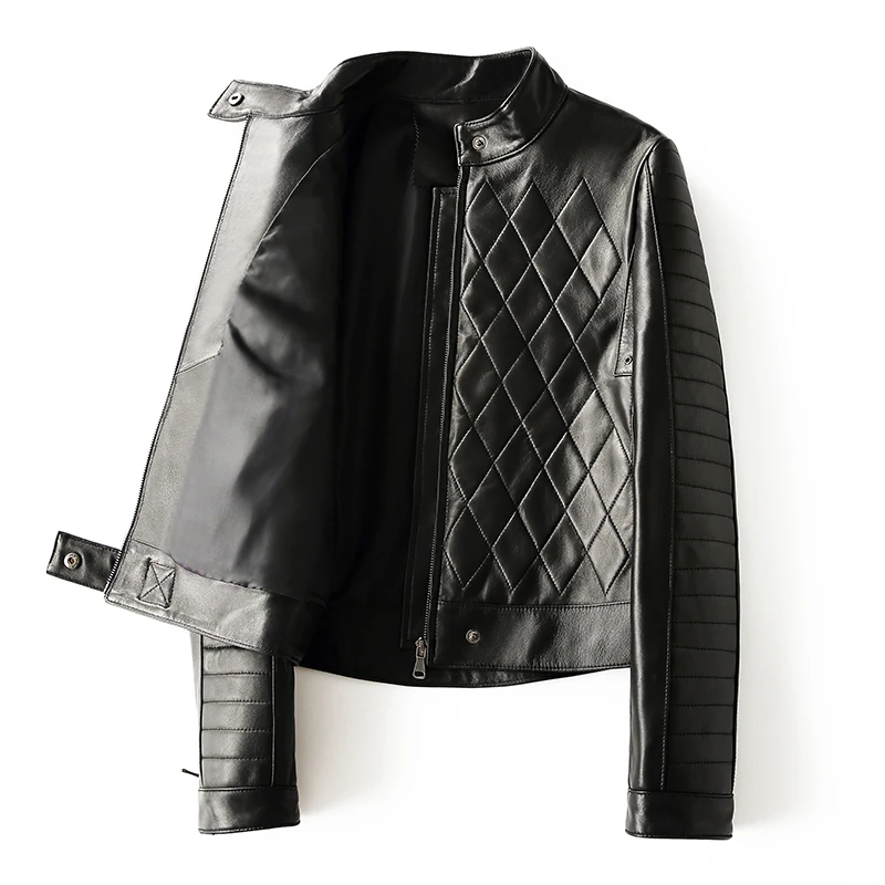 Женская кожаная куртка из натуральной кожи модная байкерская овчины в Корейском