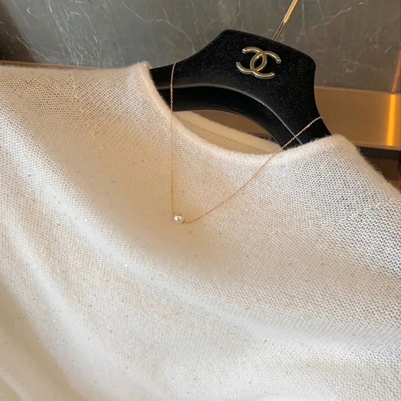 

Round neck short sleeve cashmere bottoming shirt ladies T-shirt loose thin plus size pullover spring, summer and autumn sweater