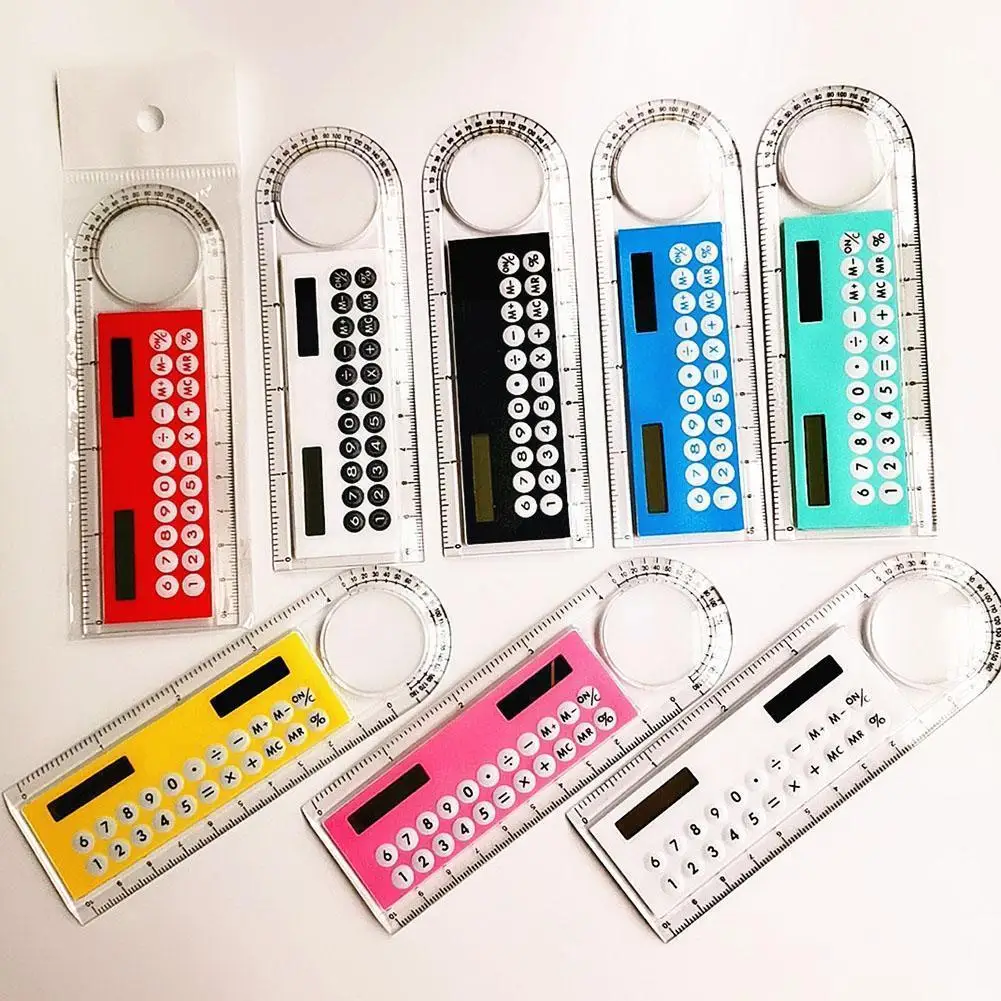 

Линейка прямая с солнечной батареей, ультратонкий мини-калькулятор на солнечных батареях, калькулятор, увеличительное стекло, многофункци...