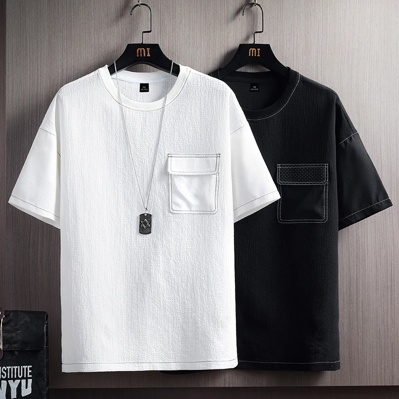 

Huncher Men's T-Shirt Men Summer Fashion Causal O-neck Breathable Elastic T-Shirts Quick Dry Ice Silk Black T-Shirts For Male
