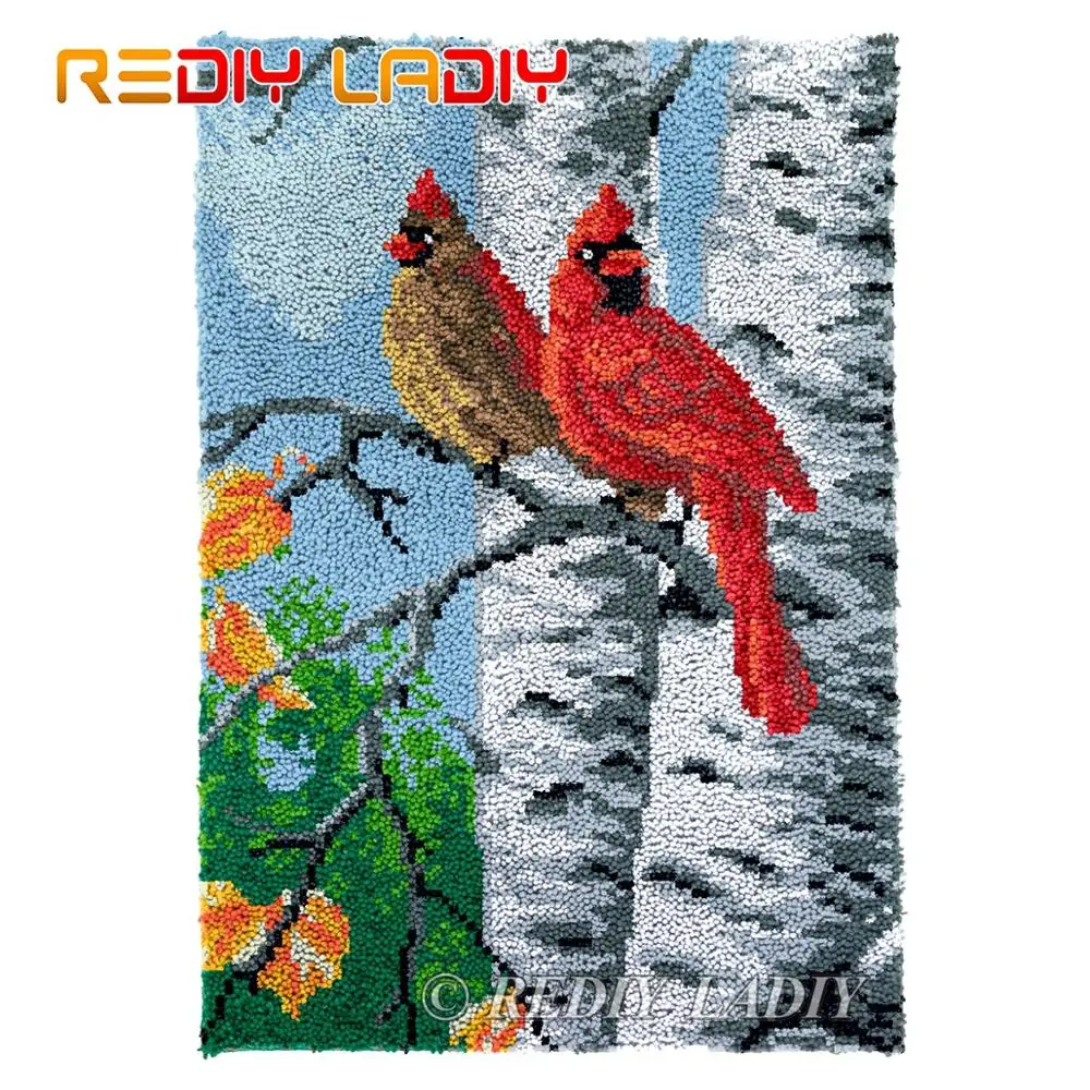 

Latch Hook Rug Acrylic Yarn Tapestry Kits DIY Carpet Rug Cardinals Birds Knitted Mat Crocheting Cushion Arts & Crafts 58*85cm