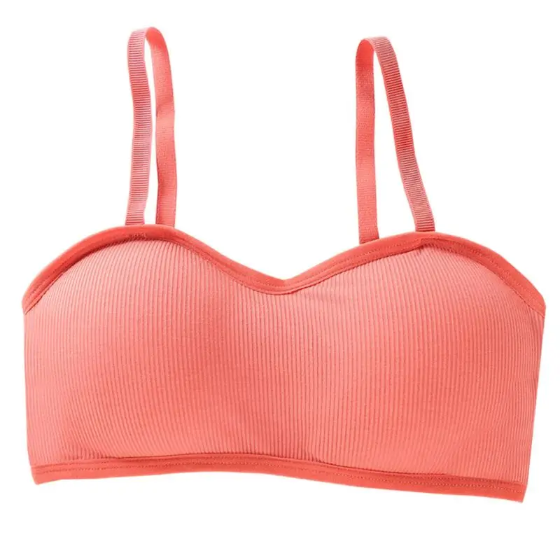 Japanese Women Girls Ribbed Knit Sport Bralette Bright Candy Color Basic Underwear Spaghetti Strap Sponge Padded Cotton Crop Top