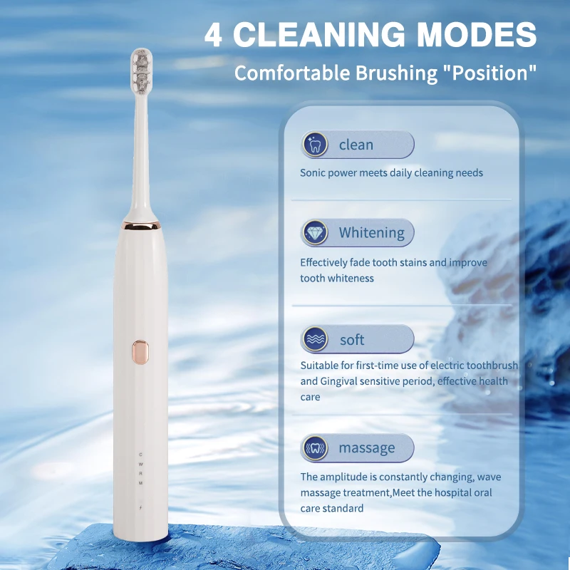 Boyakang Adult Ultrasonic Electr Tooth Brush 4 Cleaning Modes USB Charger Dupont Bristles  IPX7 Waterproof Intelligent Memory