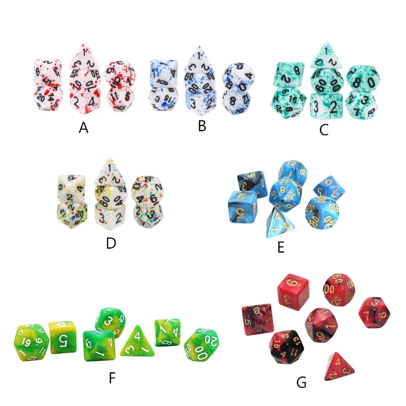 

7pcs/set Acrylic Dice Set Different Shapes Digital Dice for RPG DND Board Game