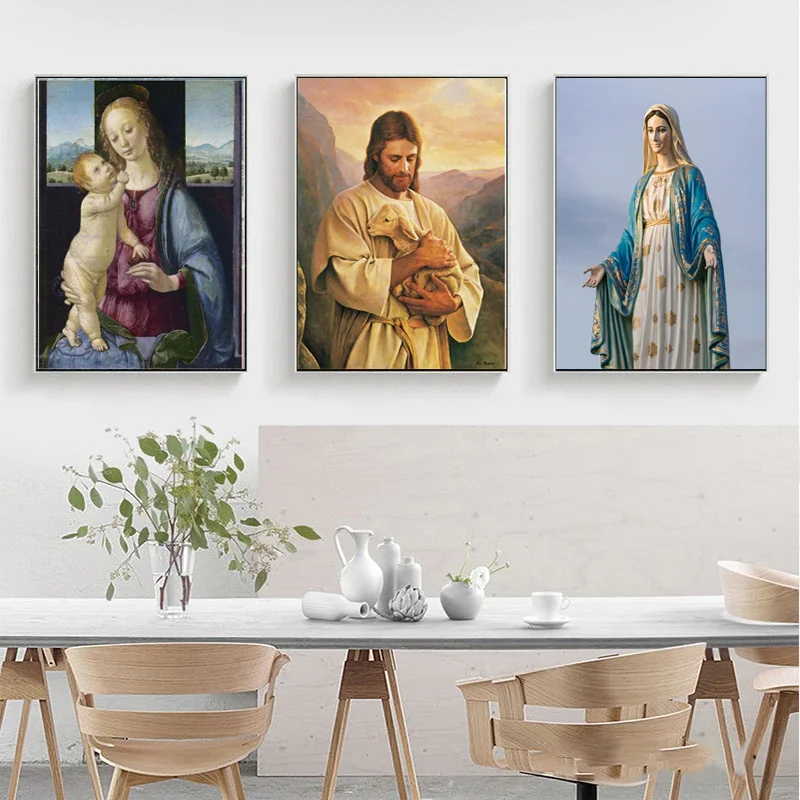 

Virgin Mary Christian Wall Art Canvas Picture For Living Room Catholic Church Besdroom Home Decoration Painting Calligraphy
