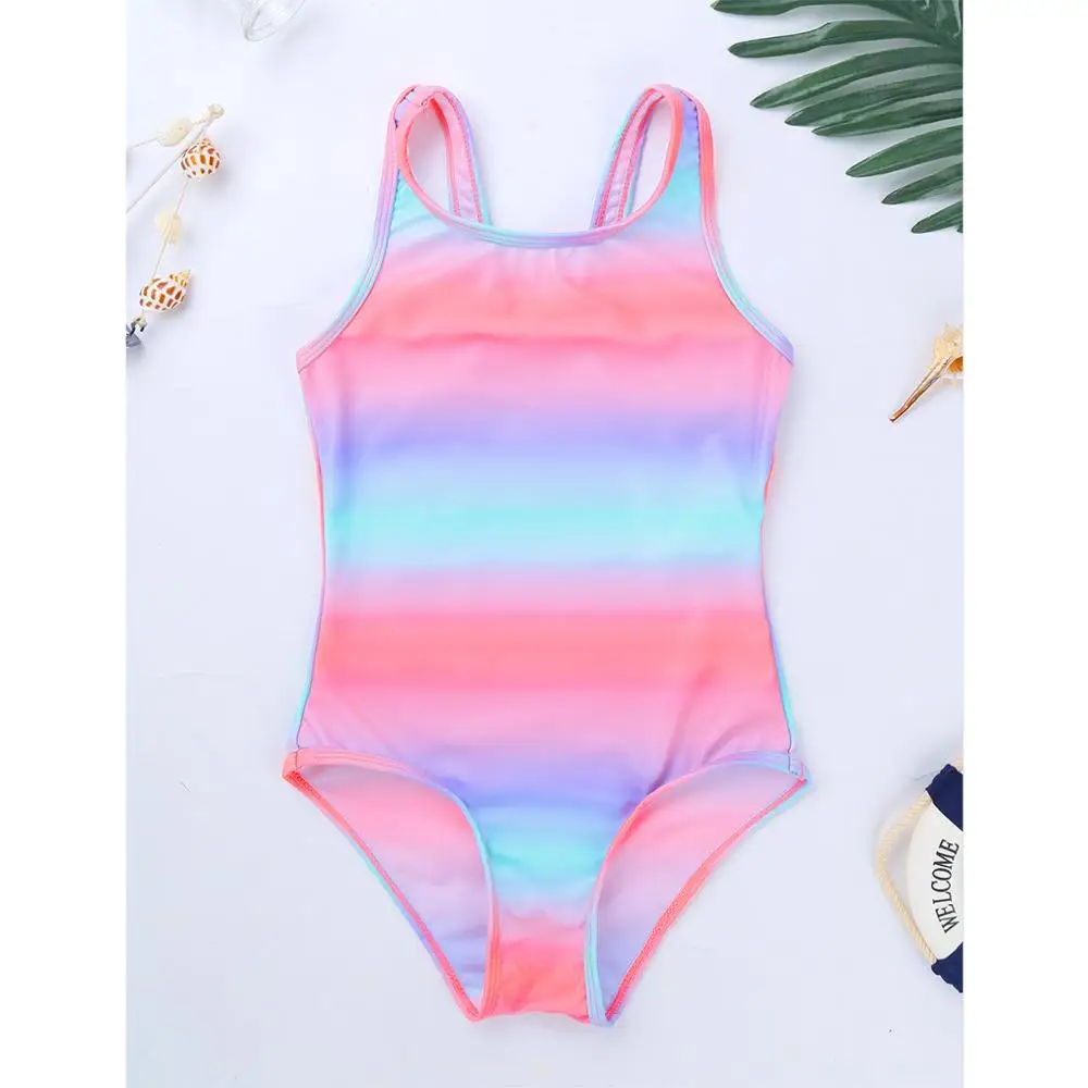 Цельный купальник для девочек пляжный разноцветный детский без рукавов с