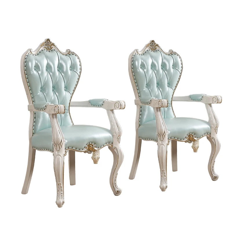 Solid Wood Princess Armchair Adult Backrest American Single Coffee Table Antique Fabric Dining Chair