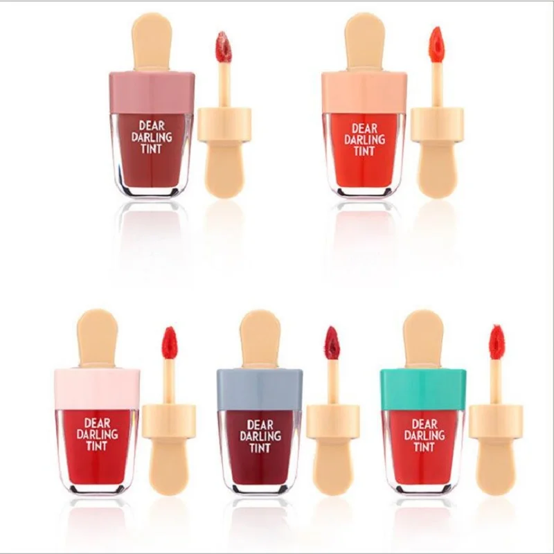 

2021 new Brand 5 Colors batom Super Ice Cream Lip Gloss Waterproof Long Lasting Makeup Liquid Lipstick Sweet Red Lip Tint