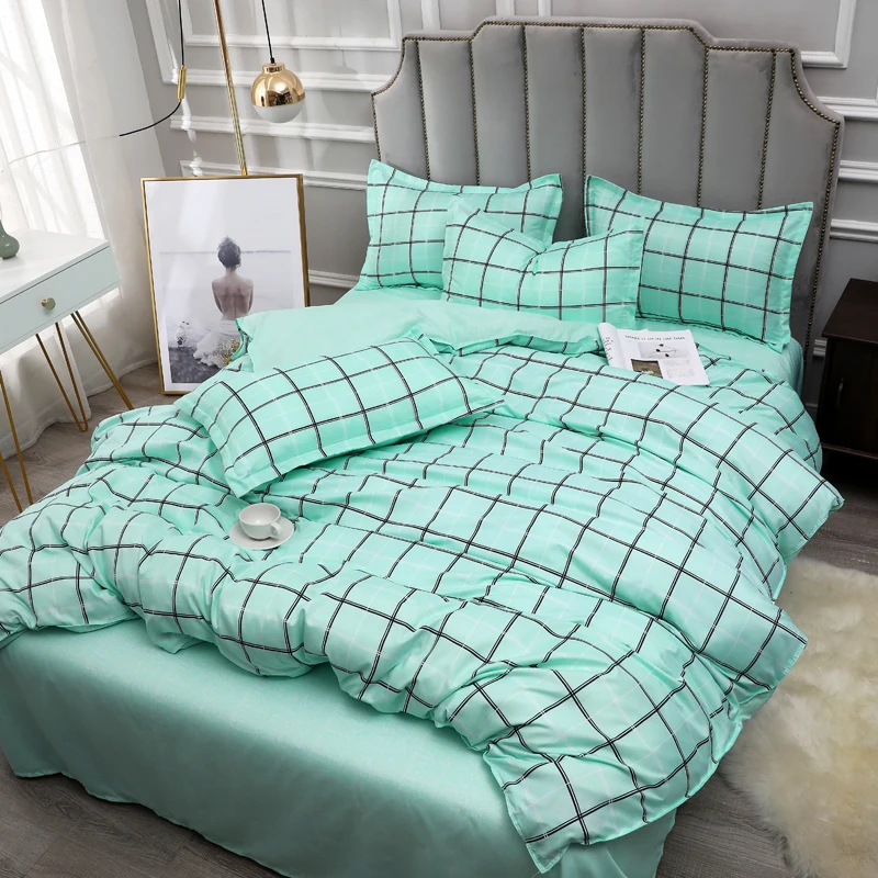 

Cianlsria Newest Lattice Plain 4PCE Bedding Sets A/B Double-Sided Quilt Cover Pillowcase Sheets