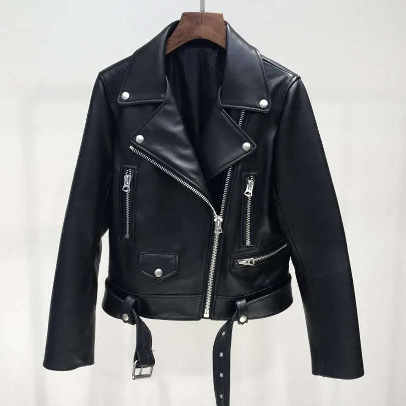 

KALENMOS New Autumn Women Pu Leather Jacket Woman Zipper Belt Short Coat Female Black Punk Bomber Faux Leather Outwear Clothing