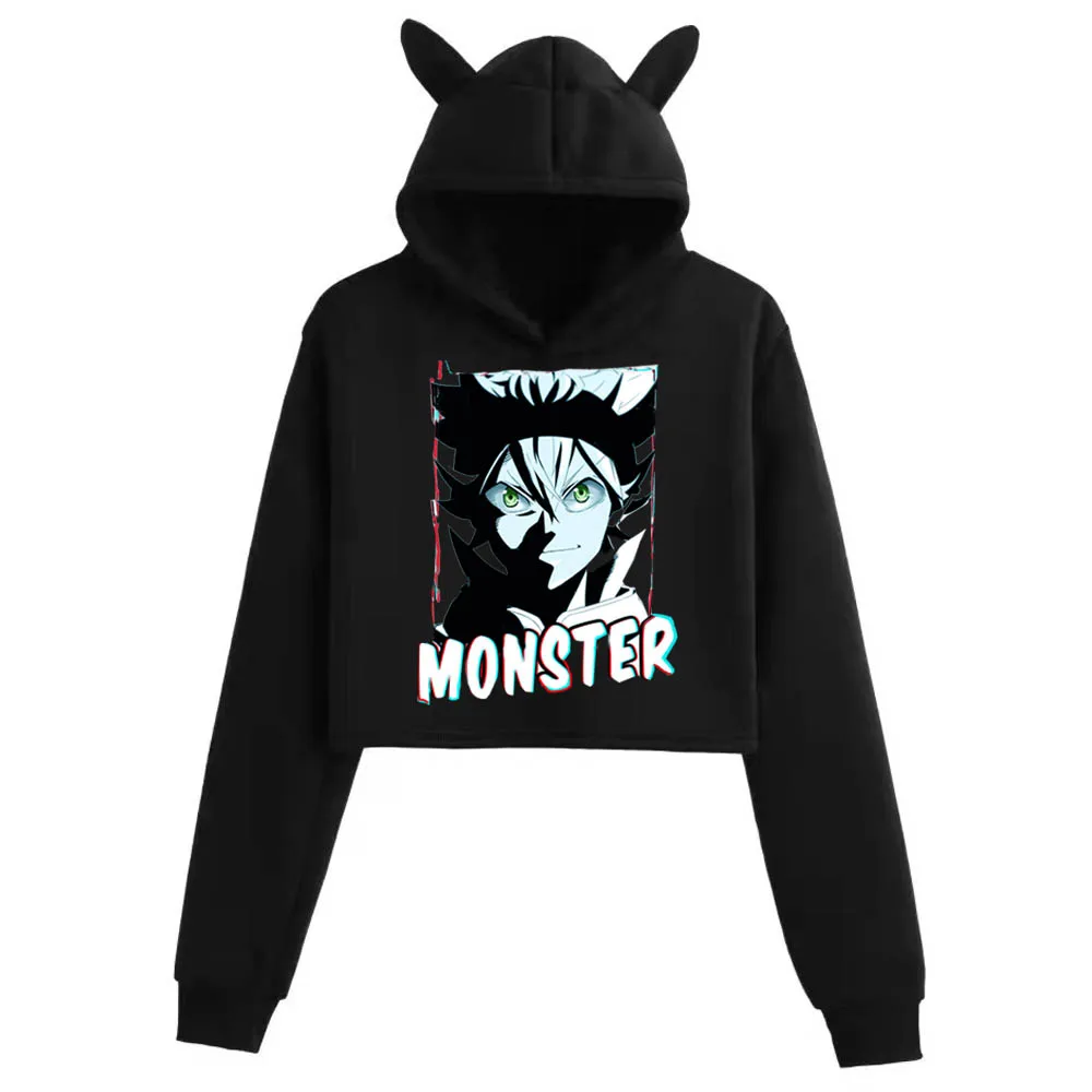 

Черная толстовка с капюшоном и принтом клевера, короткая пикантная толстовка с открытой талией, Повседневная Толстовка в уличном стиле с ка...