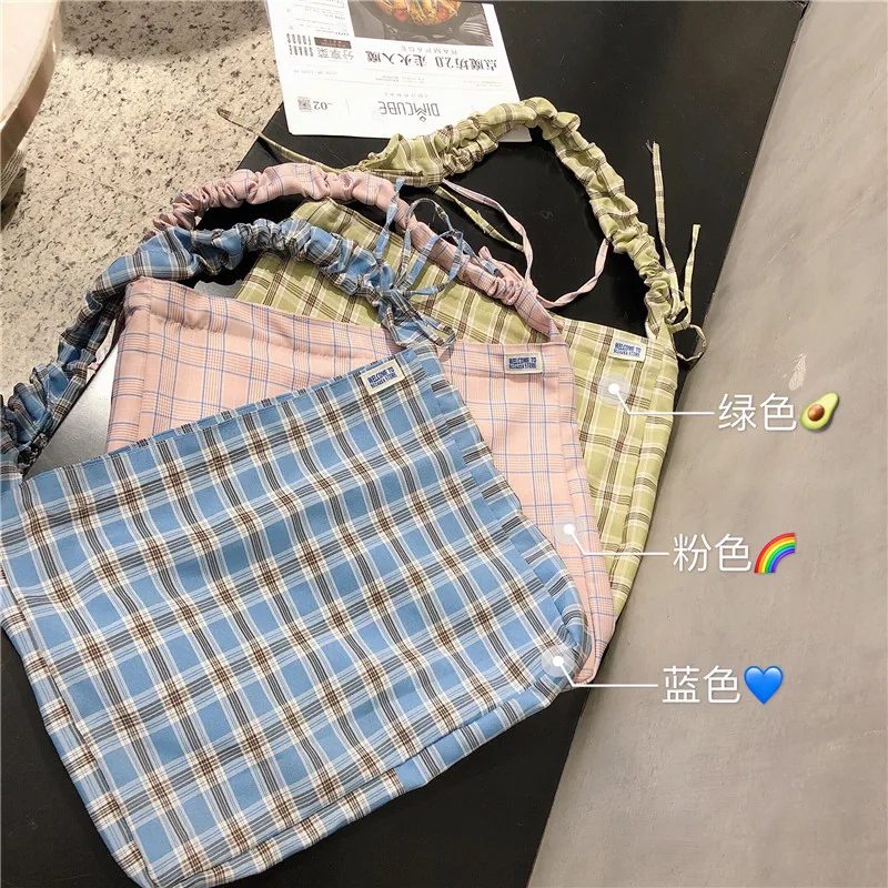 2019 plaid dress Korea Ladies Handbags Canvas Tote Bag Travel Women Eco Reusable Shoulder Bags bolsas green Large Capacity |