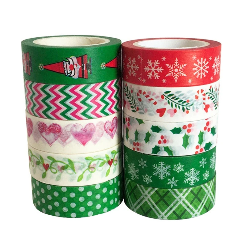 

10 Rolls Christmas Washi Tapes Snowflake Pattern for Adults Kids Masking Tape