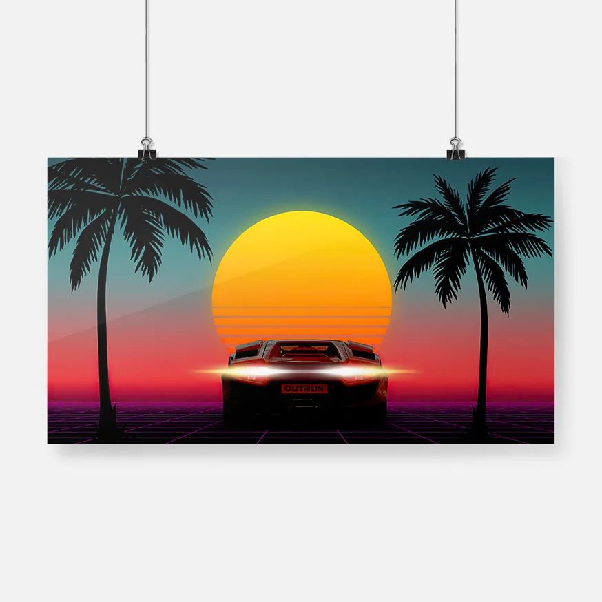 

sunset minimalist sports car palm scenery Poster Framed Wooden Frame Canvas Painting Wall Art Decor Study Home Decoration Prints