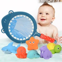7pcssets fishing toys network bag pick up duckfish kids toy swimming classes summer play water bath doll water spray bath toys