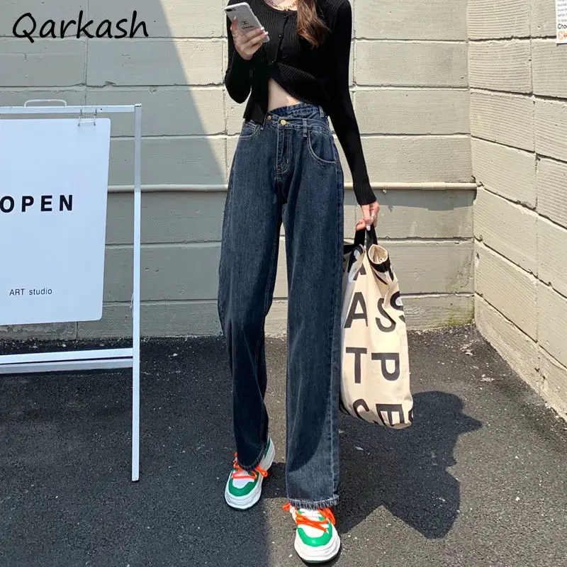 

Jeans Women Ulzzang Fit Soft Denim Loose Mopping Streetwear Autumn High Waist Solid Feminino All-match Trendy Vintage Straight