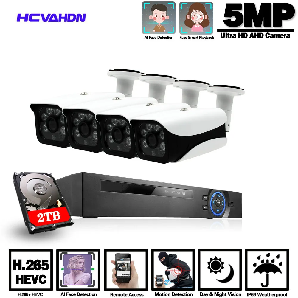 HCVAHDN H.265 4CH 1080 м AHD DVR комплект 5MP CCTV система ИК Ночное Видение Крытая уличная камера видео домашний комплект видеонаблюдения