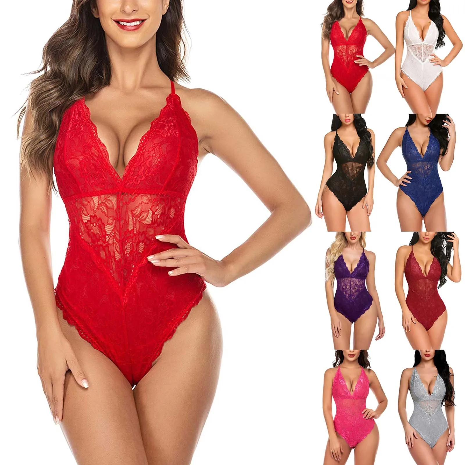

Ladies sexy one-piece underwear lace tights fashion sexy lace tights deep V lace one-piece underwear 50*
