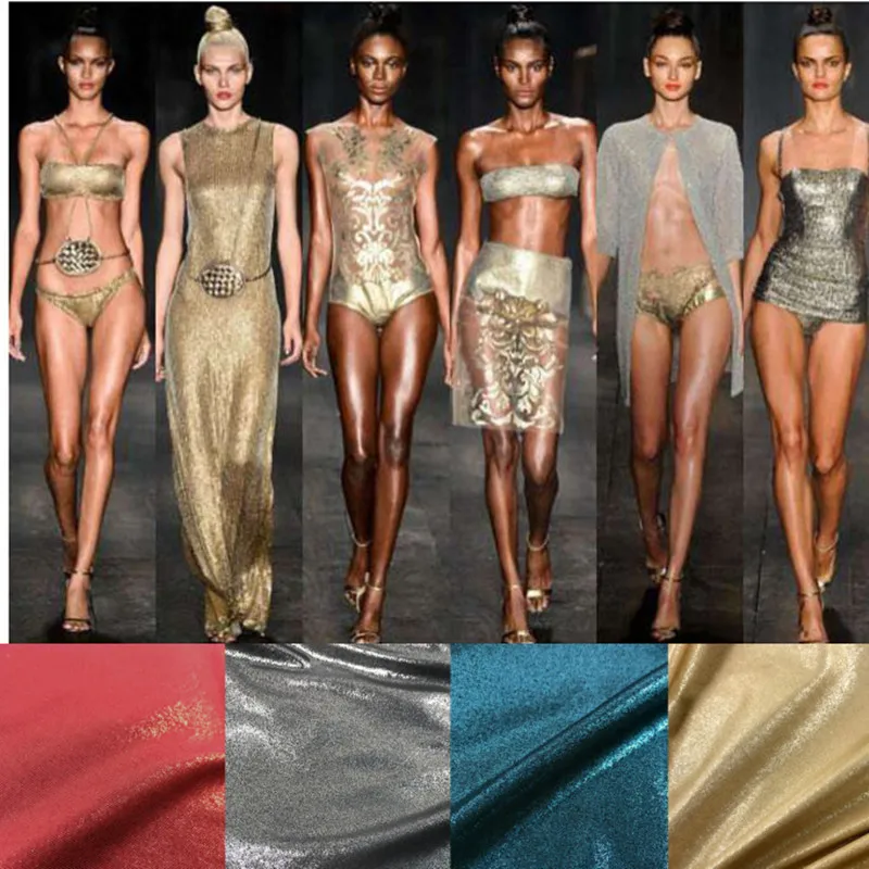 Стрейч лайкра ткань эластичная цвет электро точка вспышки золотой мягкая для