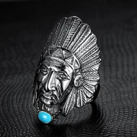 megin d vintage personality indian chief feather turquoise titanium steel mens rings for men lover friend fashion gift jewelry