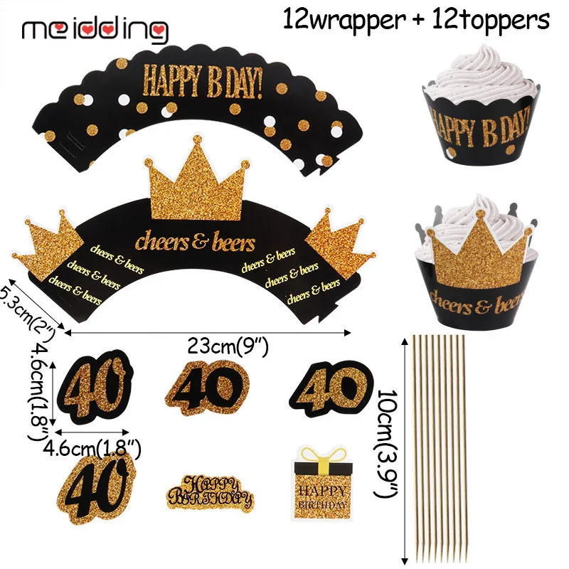 Топпер для кексов 30 40 50 праздвечерние вание 60-го дня рождения взрослых на 40-й день
