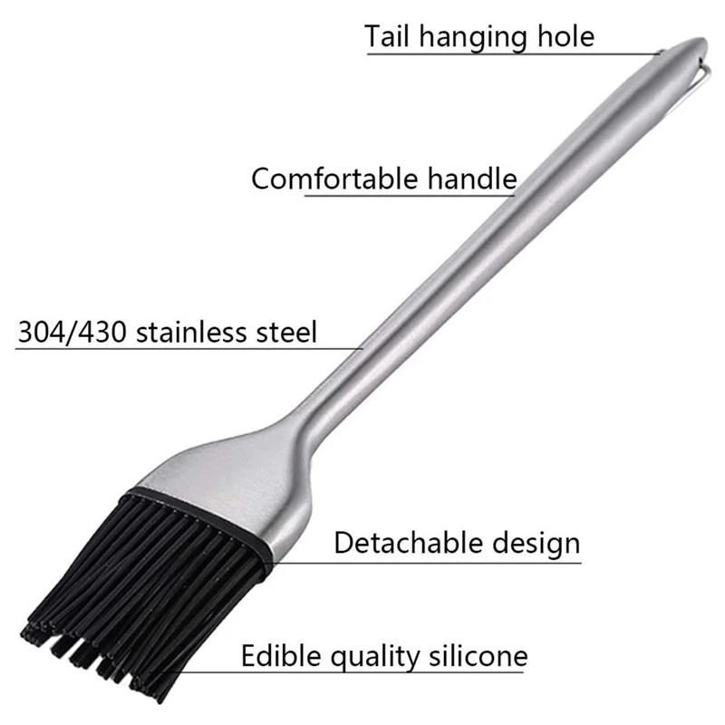

Silicone Grill Pan Grill Oil Brush Stainless Steel Handle Grill Pan Grill Brush Pastry Grill Cooking Brush Grill Tool