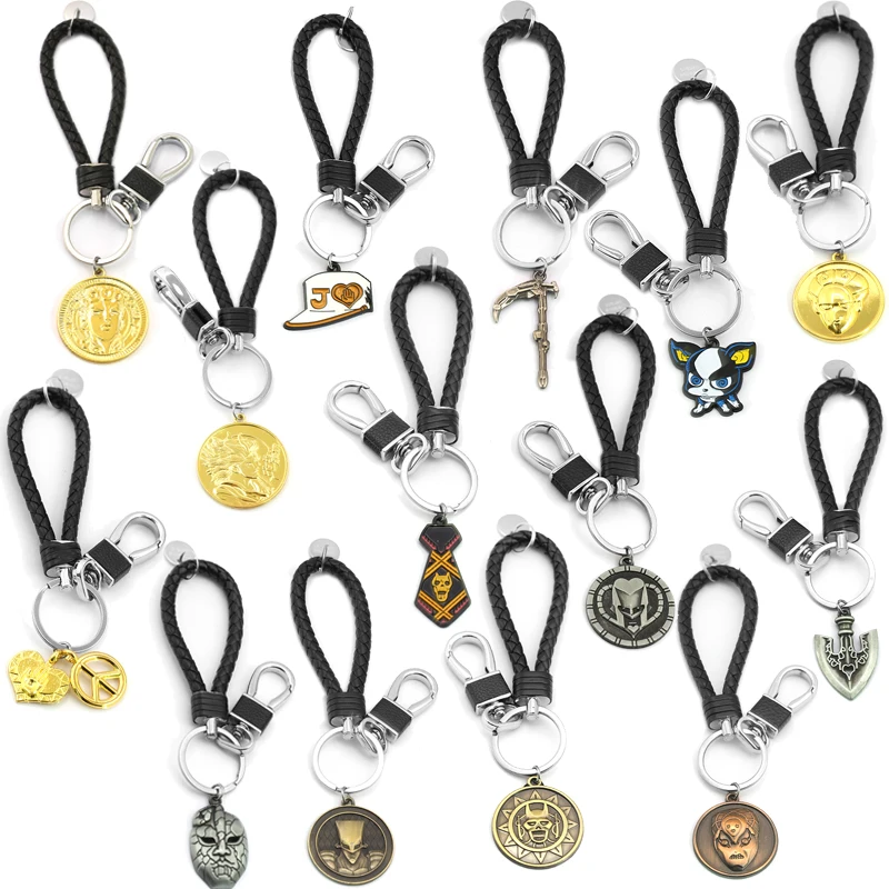 

Anime JOJOS BIZARRE ADVENTURE Keychain KILLER QUEEN Metal Pendant Braided Leather Car Bag Key Rings Holder Men Jewelry llaveros