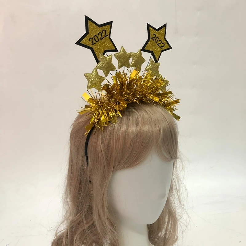 

Q1FA Happy New Year Headbands 2022 Star Hair Hoop New Year Party Favors Tinsel Photo Props Decoration Holiday Supply
