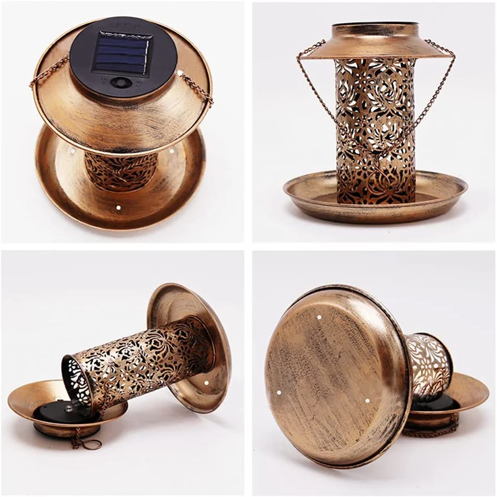 

Solar Bird Feeder Outside Heavy Duty Hollow Copper Hanging Bird House with Light for Feeding Wild Bird Outdoor Garden Backyard