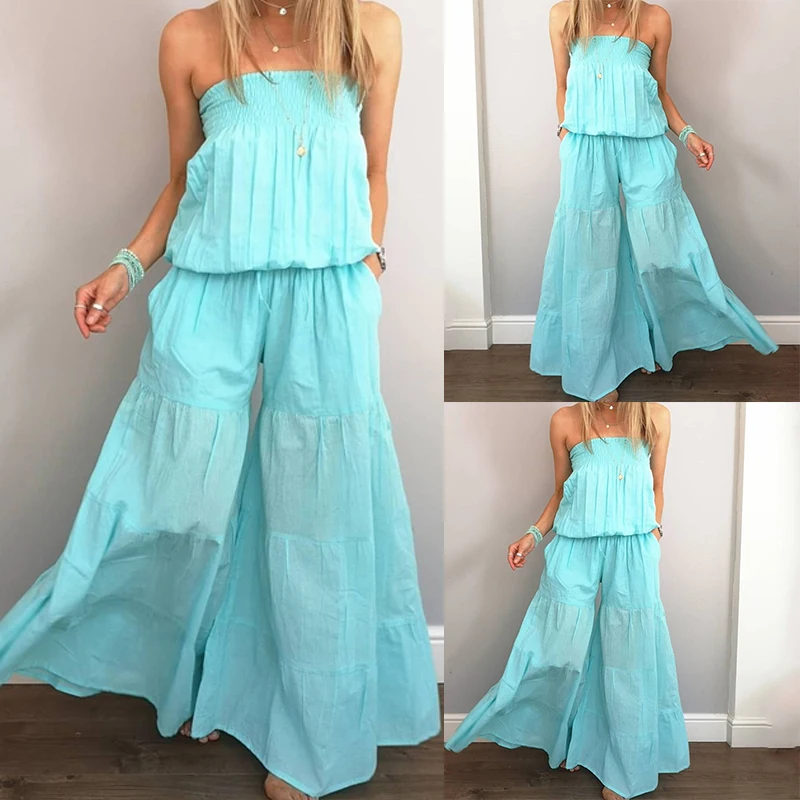 

Sexy Summer Beach Off Shoulder Women Jumpsuit Elastic Layer High Waist Female Jumpsuits Loose Streetwear Clothes 2021