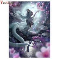 5d diamond painting full square round drill mosaic abstract art nine tailed fox fairy cherry blossom scenery embroidery beads