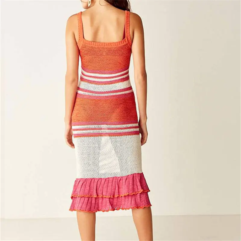 2021 Сексуальная Туника Пляжная накидка полосатые вязаное крючком платье пляжные