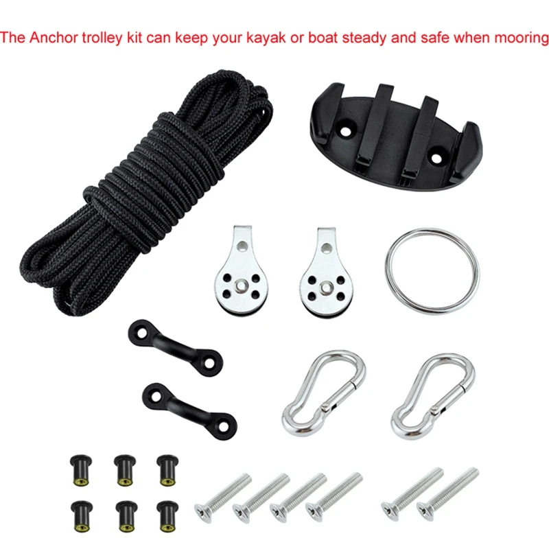 

Water Sports Kayak Canoe Anchor Trolley Kit Cleat Rigging Ring Pulleys Pad Eyes Well Nuts Screws Kayak Accessories