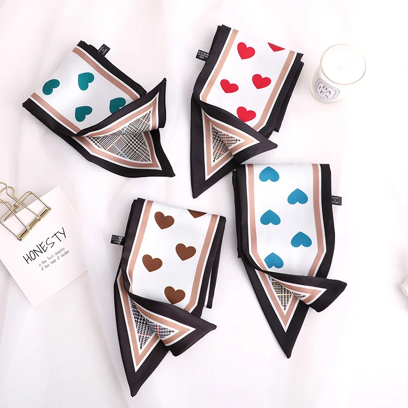 

Silk Hair Scarf for Women Bandanas Print Square Hairband Head Wraps Female Shawl Fashion Neckerchief Heart Hair Accessories