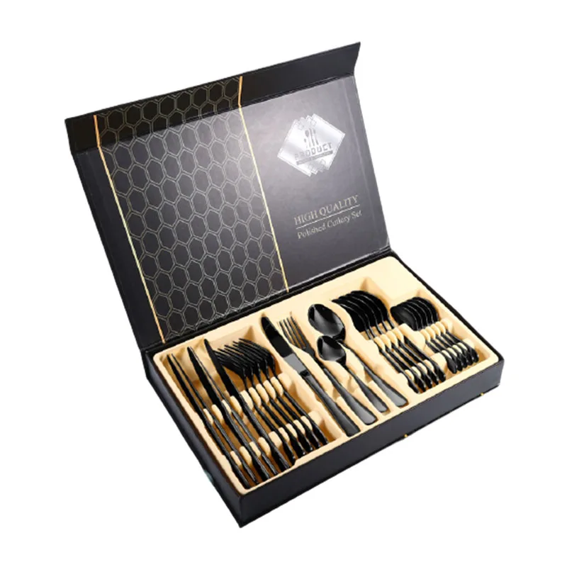 

24pcs Gold Dinnerware Set Stainless Steel Tableware Set Knife Fork Spoon Luxury Cutlery Set Gift Box Flatware Dishwasher Safe
