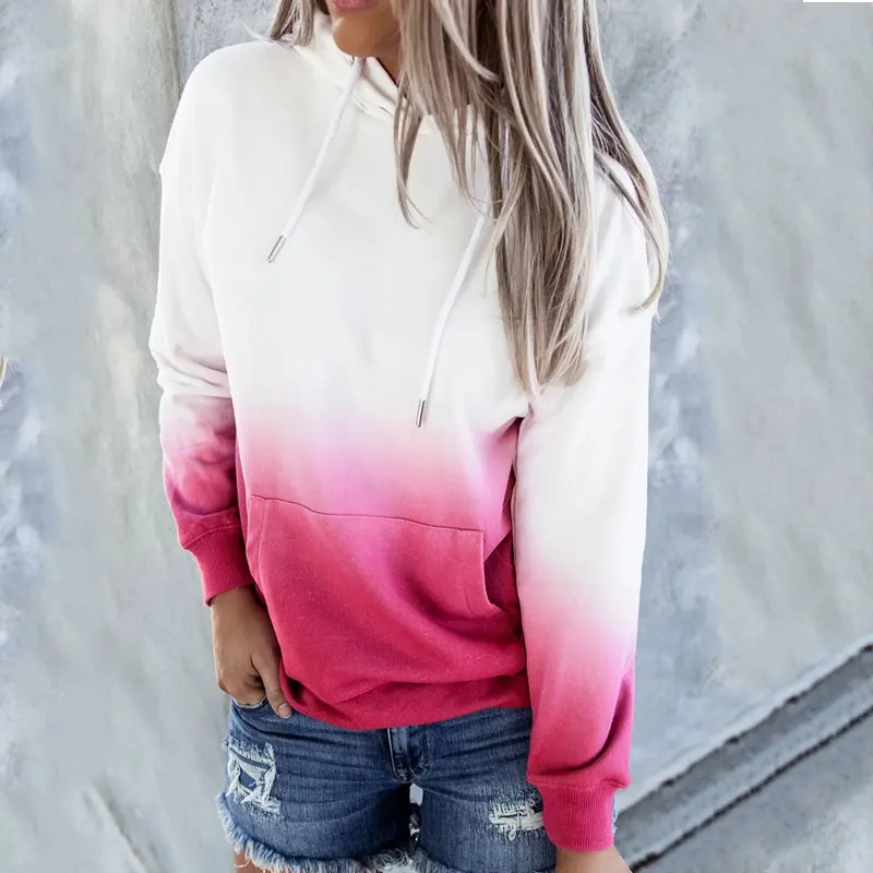 

Women Gradient Dye Print Hoodies Long Sleeve Pocket Harajuku Hoodies Sweatshirt Autumn Female Loose Pullover Hoodies Tops New