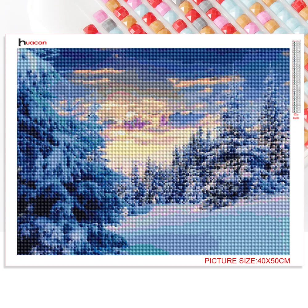 Алмазная живопись Huacan зимний пейзаж вышивка крестиком мозаика пейзажная