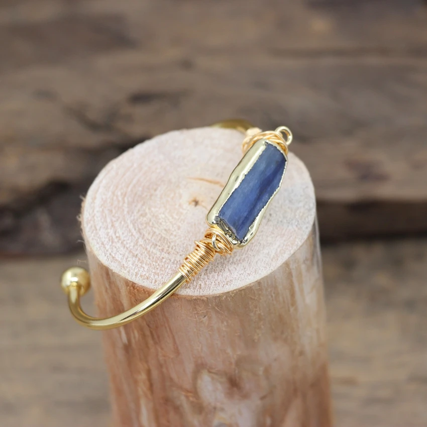 Золотистая/Серебристая латунная проволочная оболочка Натуральный Синий Кианит