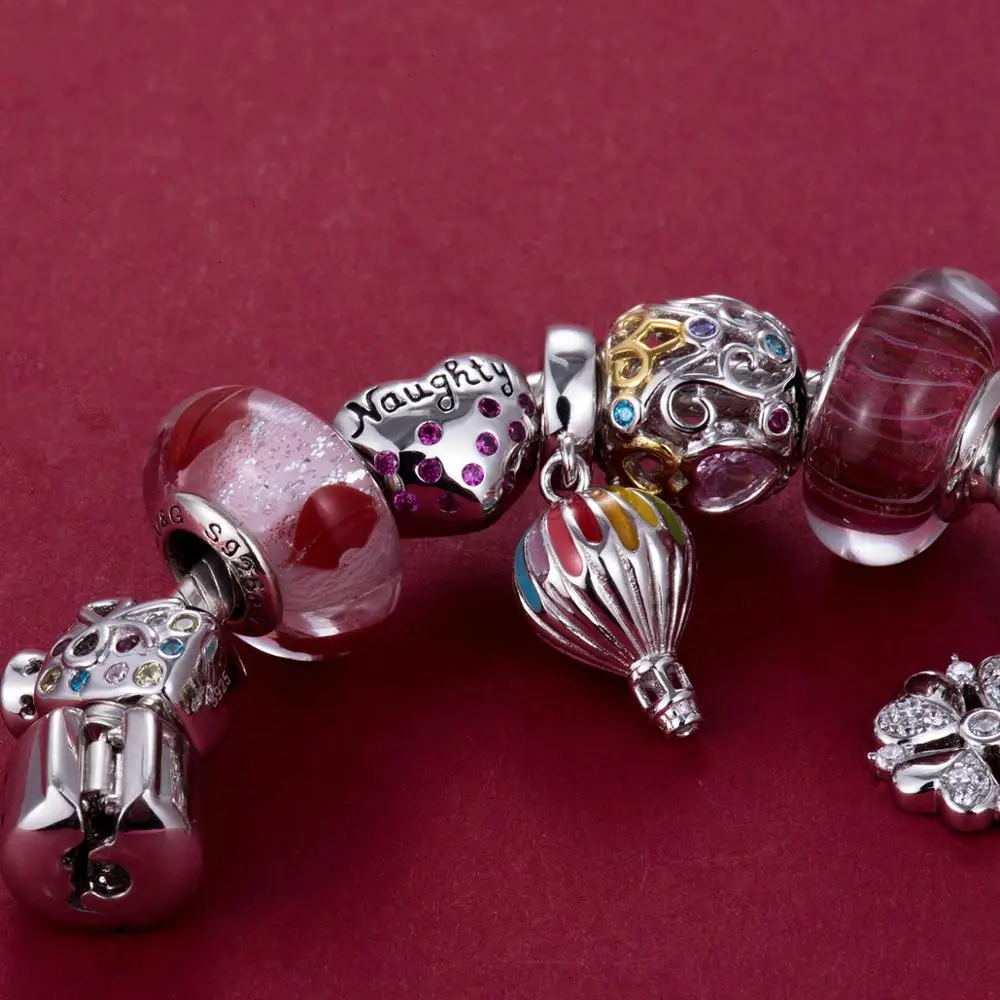 Видео! Тепловой аэростат Радуга серебряные бусины 925 пробы Подвески fit Браслеты