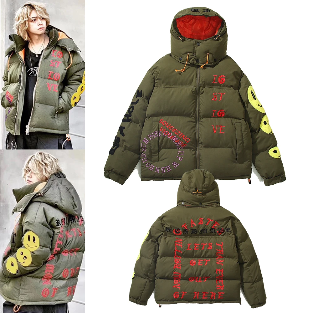 

Новинка, пуховик Readymade с вышивкой, пушистая улыбающаяся куртка на молнии, Толстовка для мужчин и женщин, зимняя верхняя одежда в стиле Харадз...
