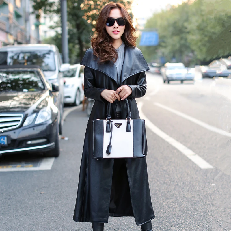 High Leather 2021 Jacket Full Specials Authentic Street Women's Long Coat Winter New Women's Large Size Slim Trench Coat