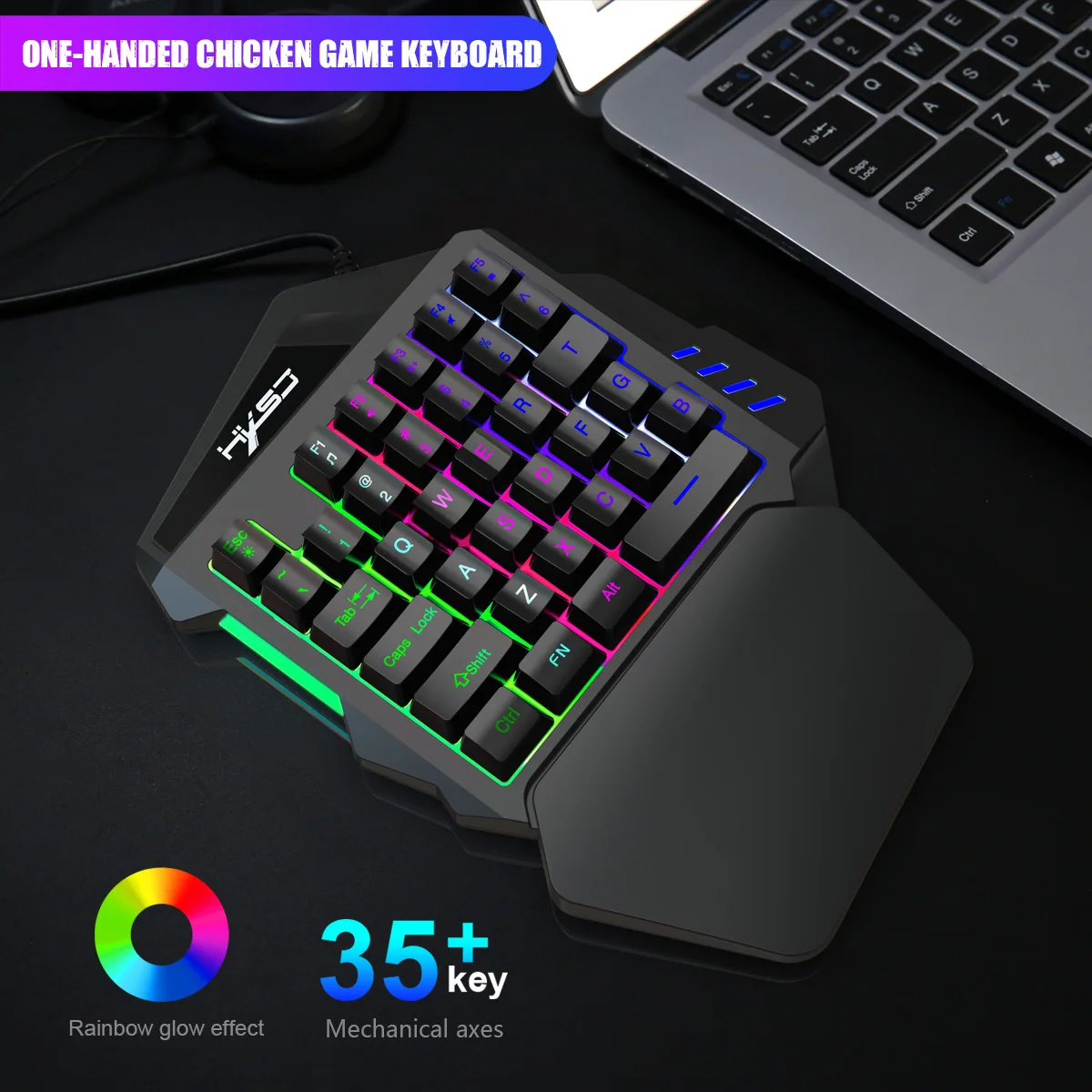 

Mini 35-key Gaming Mechanical Keyboard Left-handed Manipulator Feels Chicken One-handed Backlit USB Keyboard with Hand Rest
