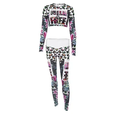

2 Piece Sport Set Women Fashion Printed Long-sleeved Polyester Casual Suit for Autumn/spring Home Outdoor Fitness Sportswear