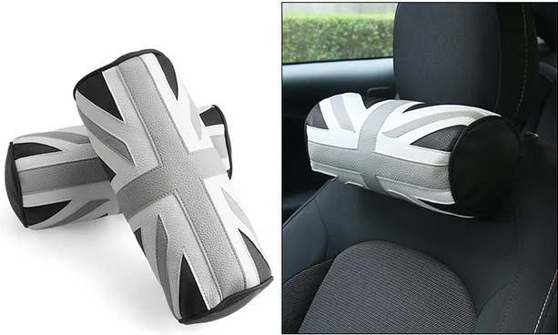 

1 Pcs Gray Union Jack Car Pillow Neck Headrest for MIN Cooper Universal Head Rest Cushion Pad Auto Styling Accessories
